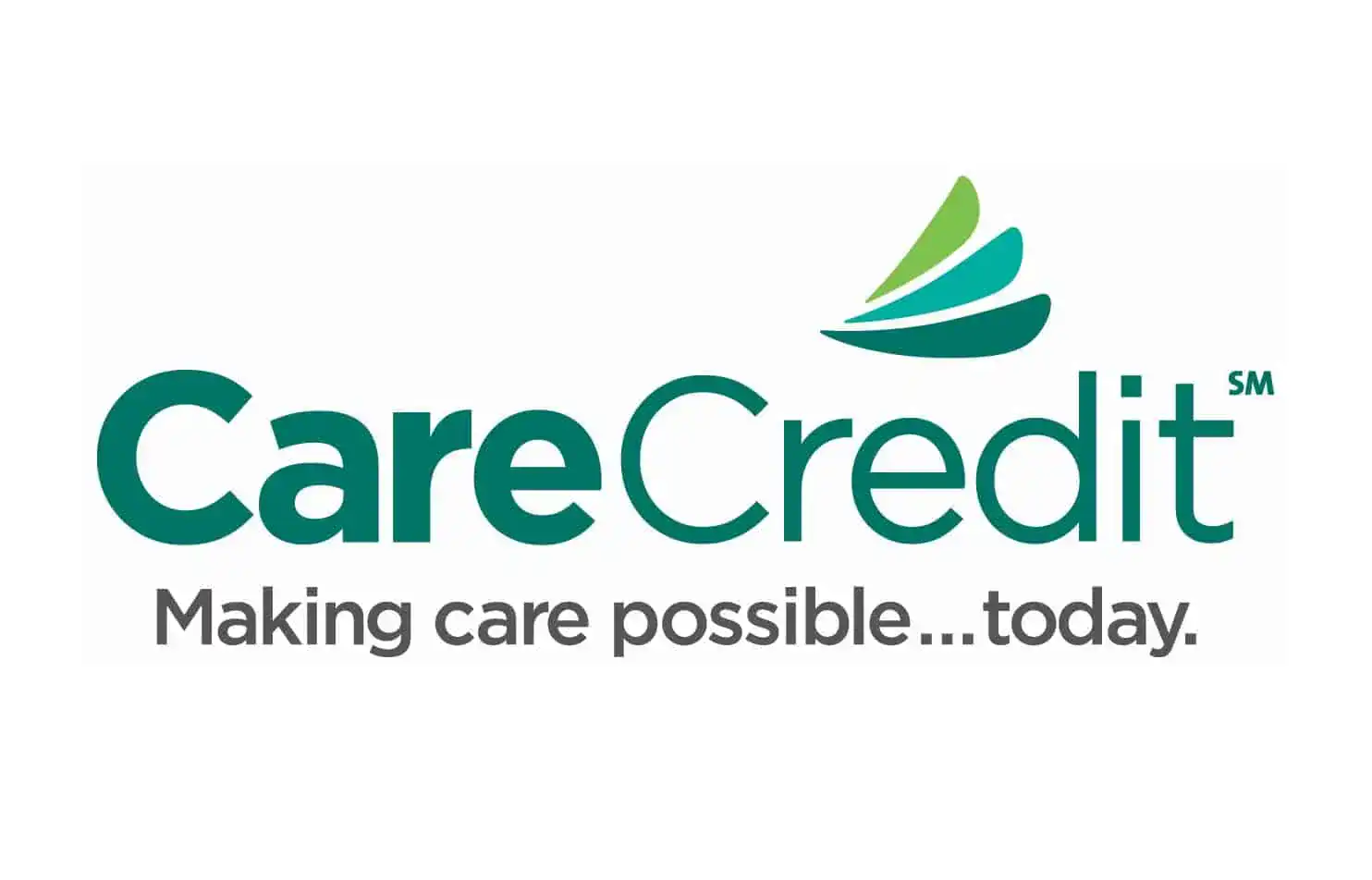 A green CareCredit logo with the tagline: Making care possible... today.
